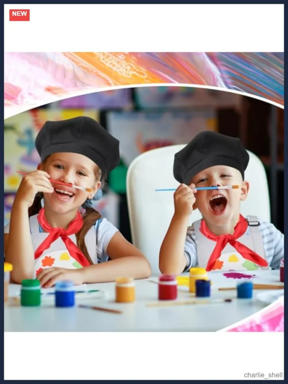 Kids Artist Costume Set Painter Dress Up Beret Apron Palette Brush Career Day